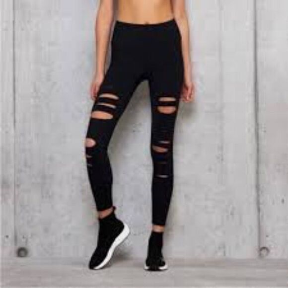 ALO Yoga Pants - ALO Yoga Black Warrior Ripped Distressed High Rise Leggings | Women's M Stretch